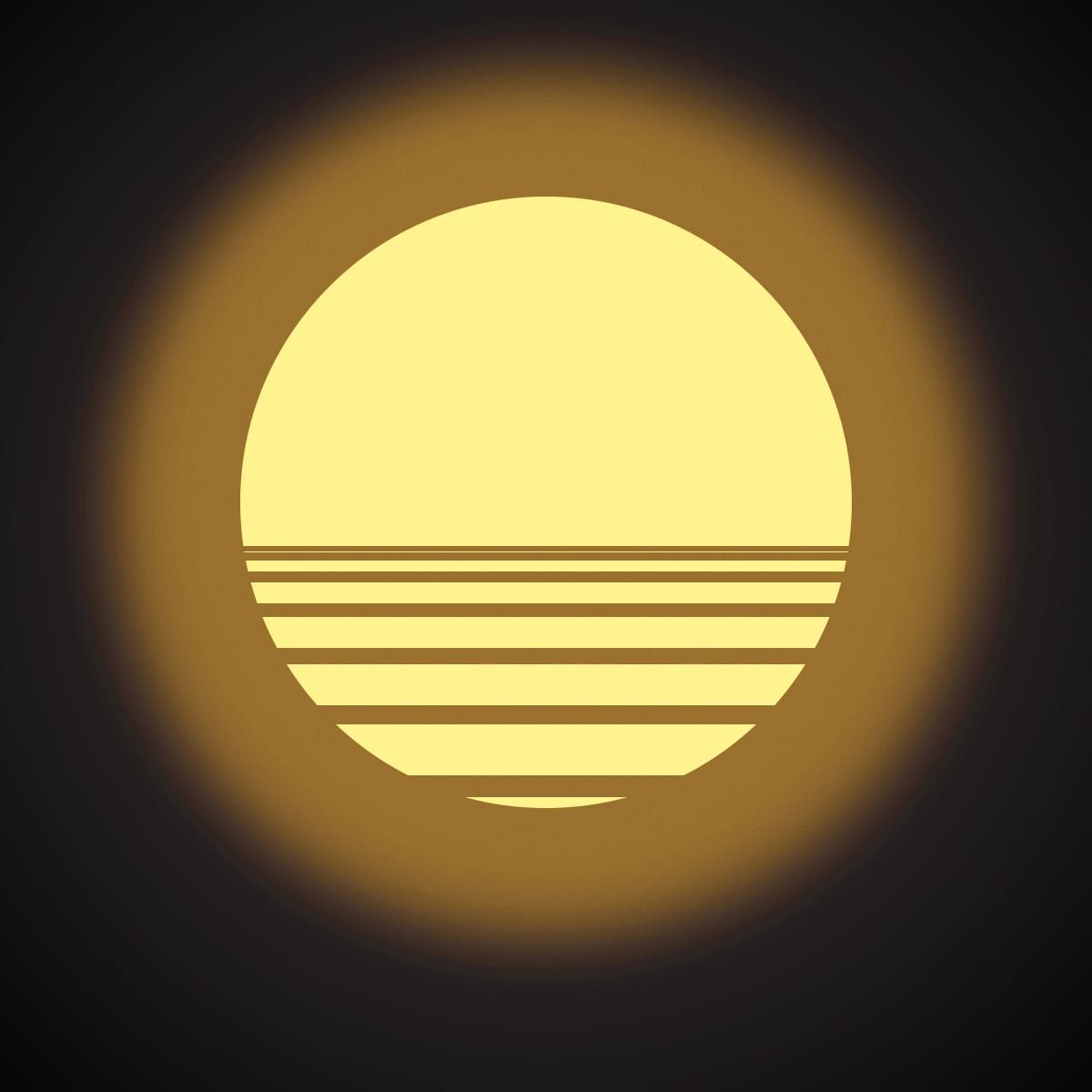A glowing yellow sun cut by dark horizontal lines
