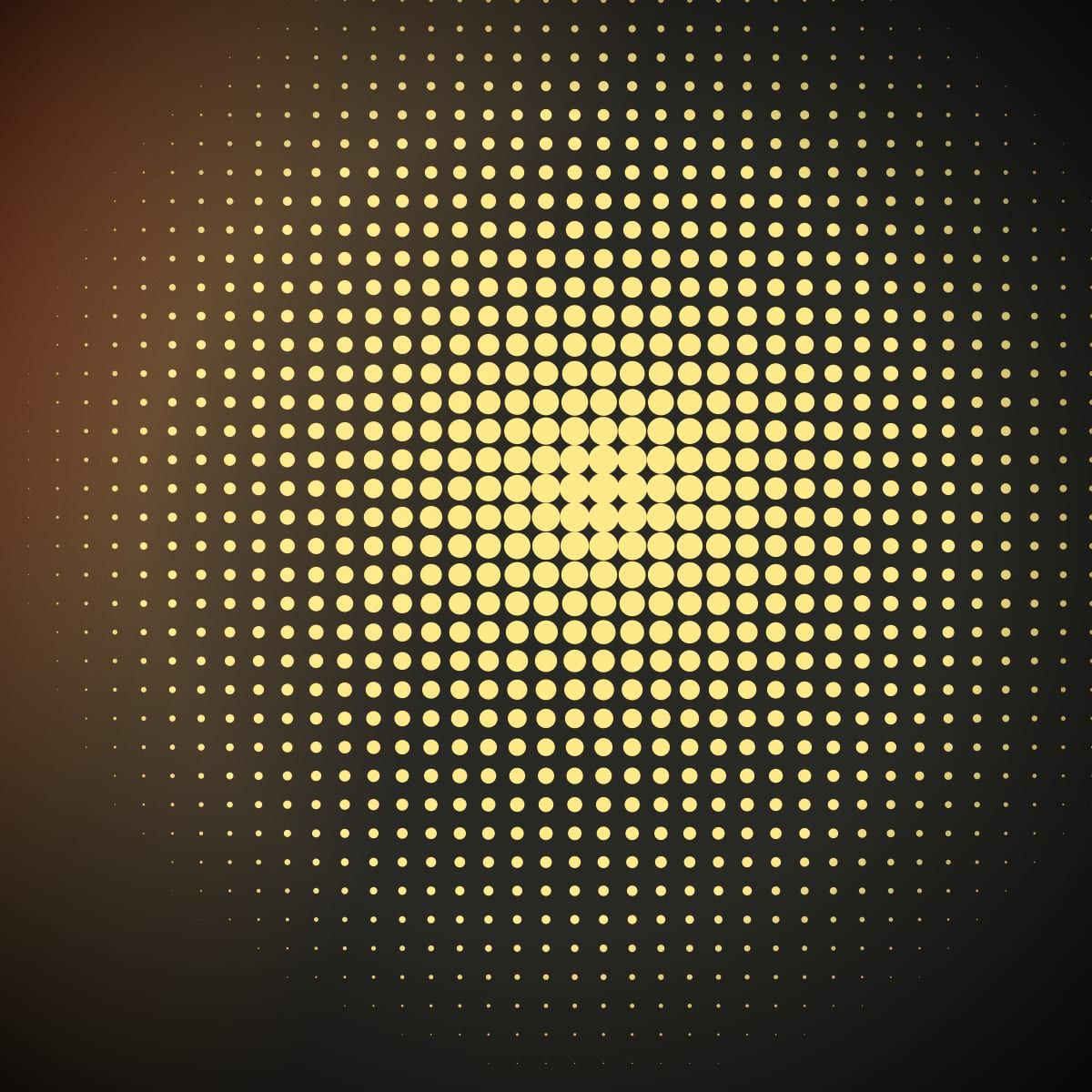 A halftone pattern of golden dots radiating from the centre